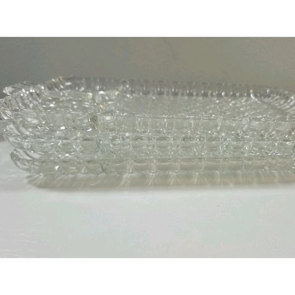 Vintage Anchor Hocking Cubist Glass Snack Plate Tray Mid-Century Set Of 3